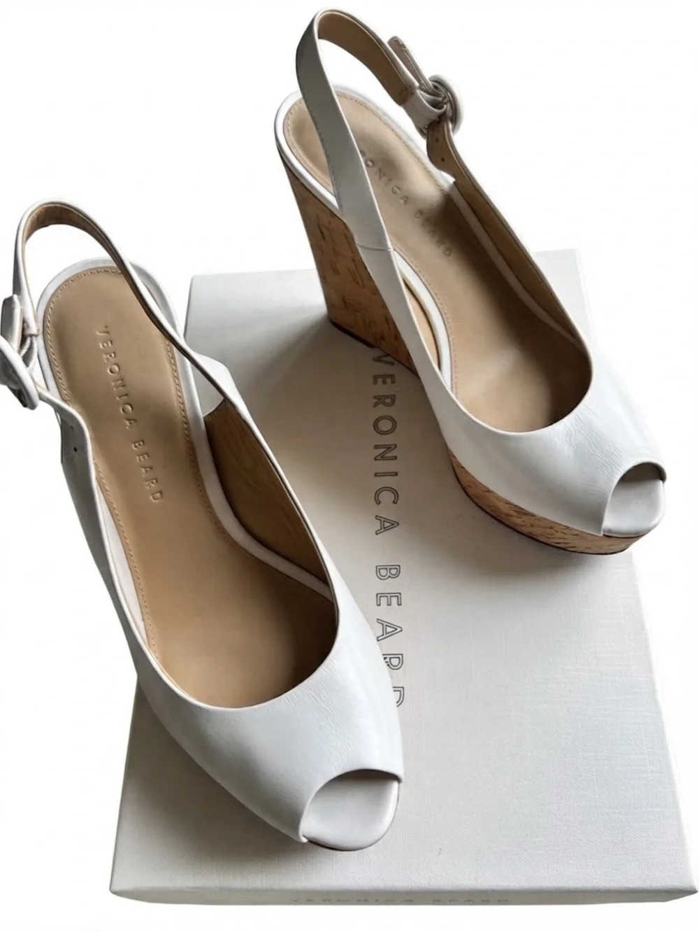 Veronica Beard Coconut Leather Dali Peep Toe Wedge heels, sz 7.5 slingback